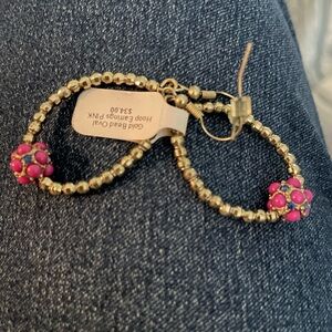 Gold and Pink Beaded Hoop Earrings